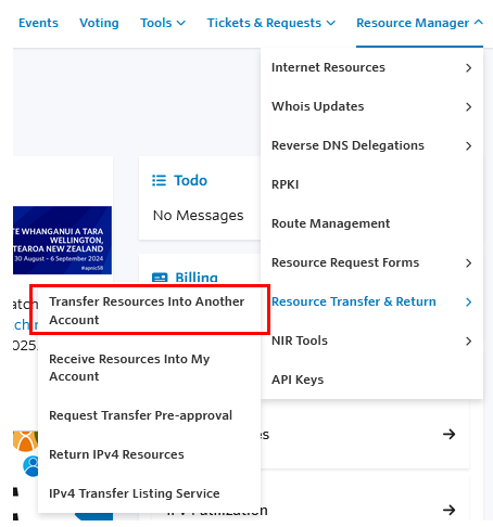 Submit and Accept an IPv4 and/or AS Number transfer
