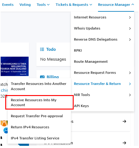 Submit and Accept an IPv4 and/or AS Number transfer
